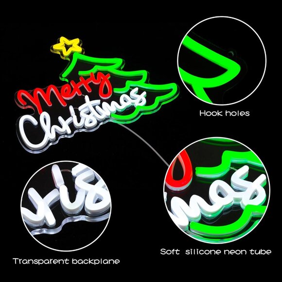 New Merry Christmas Neon Sign, Colorful Christmas Tree LED Light for Wall Decor - Picture 7 of 7